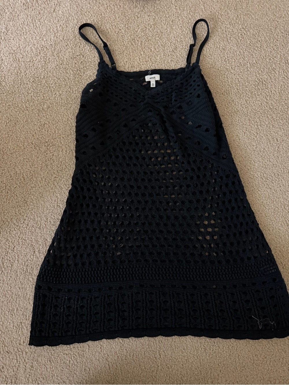 aerie Black Crochet Swim Coverup Tank Dress